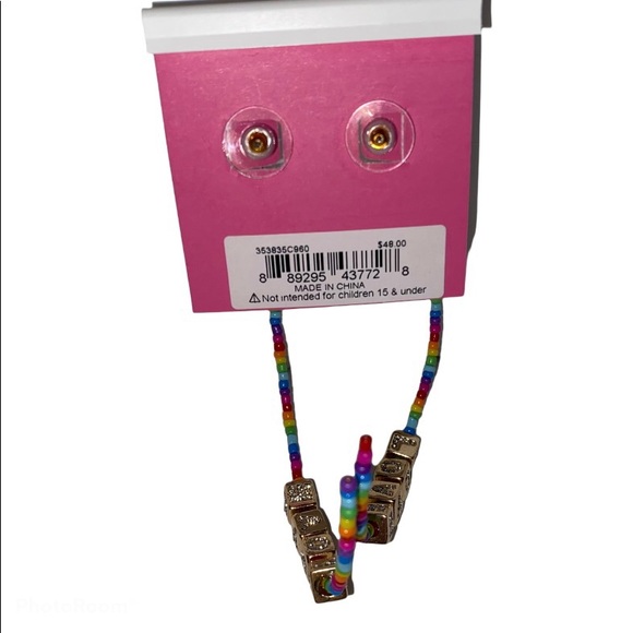 Betsey Johnson Love Beaded Hoop Earrings - Picture 8 of 8